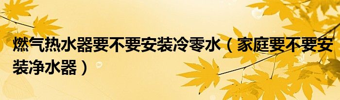 燃气热水器要不要安装冷零水（家庭要不要安装净水器）