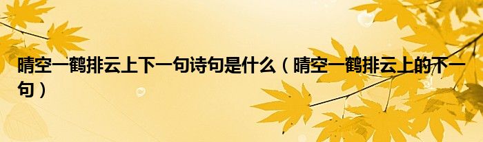 晴空一鹤排云上下一句诗句是什么（晴空一鹤排云上的下一句）