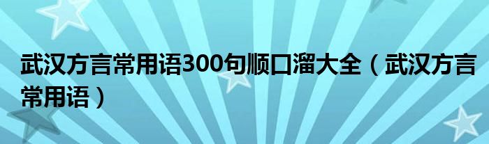 武汉方言常用语300句顺口溜大全（武汉方言常用语）