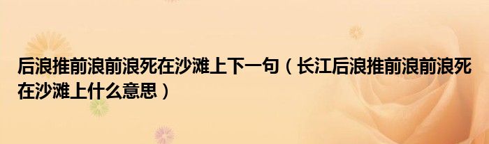 后浪推前浪前浪死在沙滩上下一句（长江后浪推前浪前浪死在沙滩上什么意思）