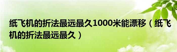 纸飞机的折法最远最久1000米能漂移（纸飞机的折法最远最久）