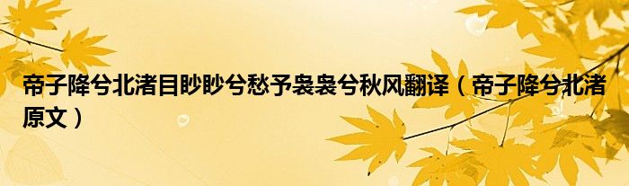 帝子降兮北渚目眇眇兮愁予袅袅兮秋风翻译（帝子降兮北渚原文）