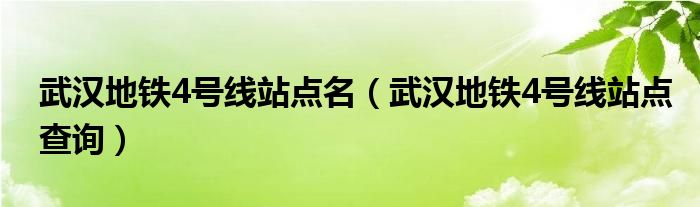 武汉地铁4号线站点名（武汉地铁4号线站点查询）