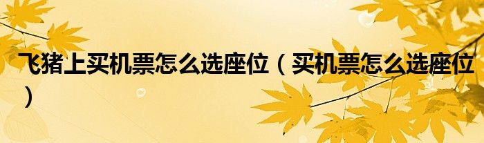 飞猪上买机票怎么选座位（买机票怎么选座位）