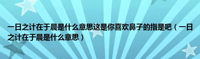 一日之计在于晨是什么意思这是你喜欢鼻子的指是吧（一日之计在于晨是什么意思）