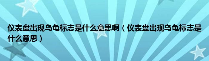 仪表盘出现乌龟标志是什么意思啊（仪表盘出现乌龟标志是什么意思）