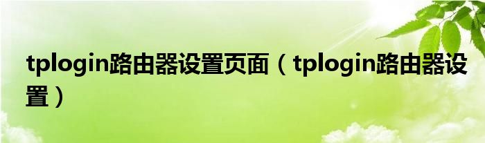 tplogin路由器设置页面（tplogin路由器设置）