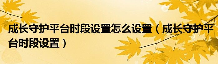 成长守护平台时段设置怎么设置（成长守护平台时段设置）