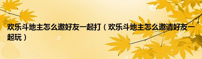 欢乐斗地主怎么邀好友一起打（欢乐斗地主怎么邀请好友一起玩）