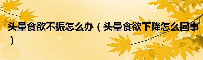 头晕食欲不振怎么办（头晕食欲下降怎么回事）