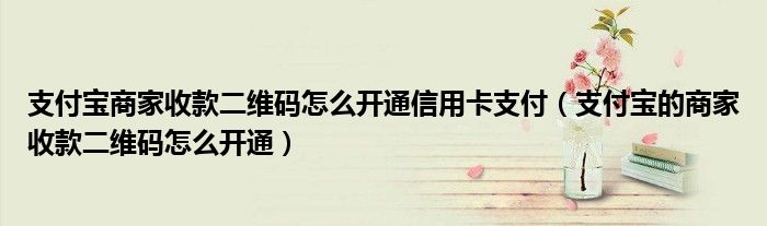 支付宝商家收款二维码怎么开通信用卡支付（支付宝的商家收款二维码怎么开通）