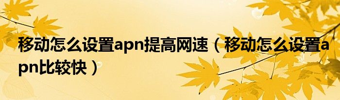 移动怎么设置apn提高网速（移动怎么设置apn比较快）