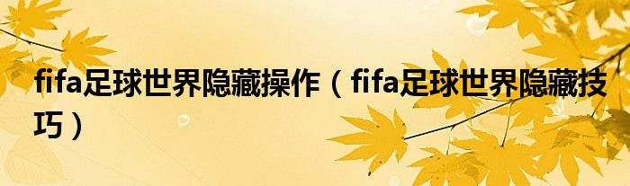 fifa足球世界隐藏操作（fifa足球世界隐藏技巧）