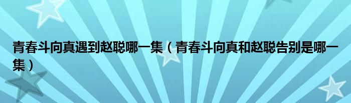 青春斗向真遇到赵聪哪一集（青春斗向真和赵聪告别是哪一集）