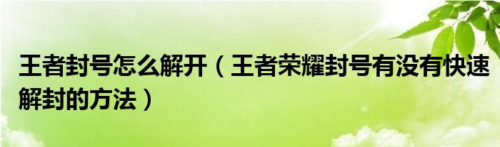 王者封号怎么解开（王者荣耀封号有没有快速解封的方法）