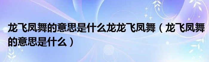 龙飞凤舞的意思是什么龙龙飞凤舞（龙飞凤舞的意思是什么）