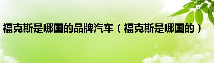 福克斯是哪国的品牌汽车（福克斯是哪国的）