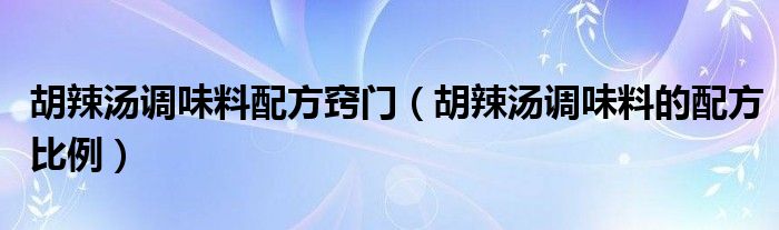 胡辣汤调味料配方窍门（胡辣汤调味料的配方比例）