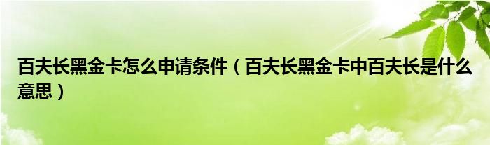 百夫长黑金卡怎么申请条件（百夫长黑金卡中百夫长是什么意思）