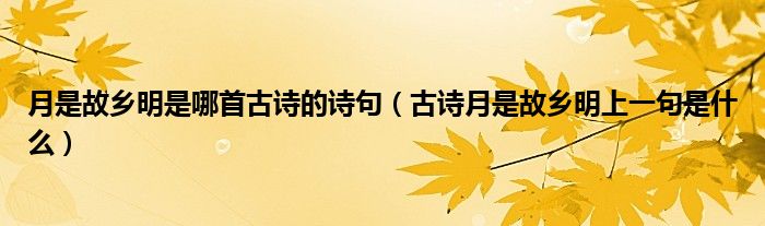 月是故乡明是哪首古诗的诗句（古诗月是故乡明上一句是什么）