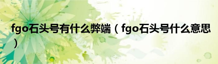 fgo石头号有什么弊端（fgo石头号什么意思）