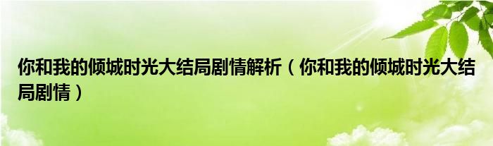 你和我的倾城时光大结局剧情解析（你和我的倾城时光大结局剧情）