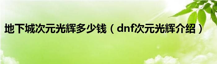 地下城次元光辉多少钱（dnf次元光辉介绍）