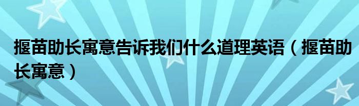 揠苗助长寓意告诉我们什么道理英语（揠苗助长寓意）