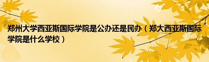 郑州大学西亚斯国际学院是公办还是民办（郑大西亚斯国际学院是什么学校）