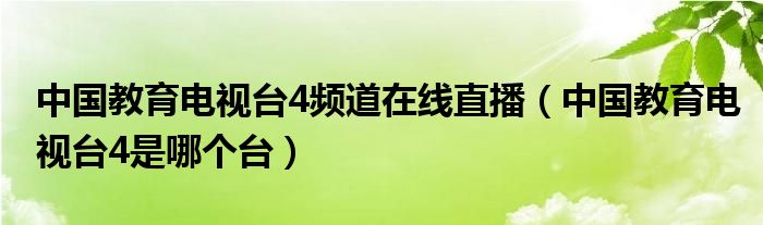 中国教育电视台4频道在线直播（中国教育电视台4是哪个台）