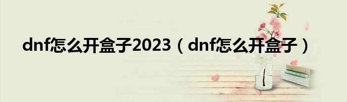 dnf怎么开盒子2023（dnf怎么开盒子）