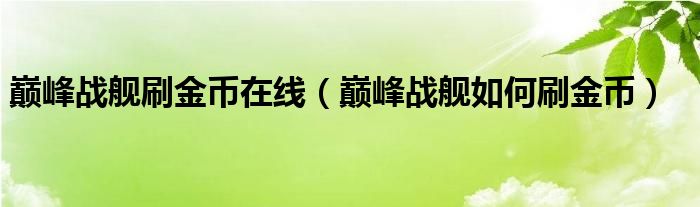 巅峰战舰刷金币在线（巅峰战舰如何刷金币）