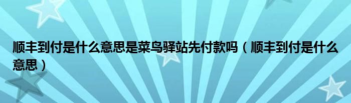 顺丰到付是什么意思是菜鸟驿站先付款吗（顺丰到付是什么意思）