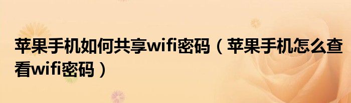 苹果手机如何共享wifi密码（苹果手机怎么查看wifi密码）