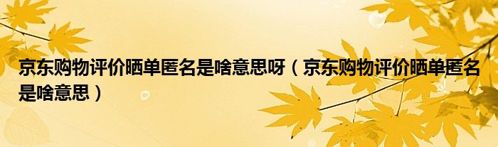 京东购物评价晒单匿名是啥意思呀（京东购物评价晒单匿名是啥意思）