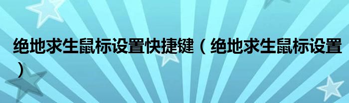 绝地求生鼠标设置快捷键（绝地求生鼠标设置）