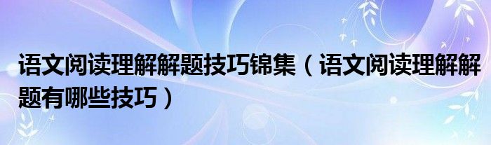 语文阅读理解解题技巧锦集（语文阅读理解解题有哪些技巧）