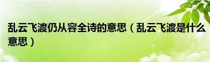 乱云飞渡仍从容全诗的意思（乱云飞渡是什么意思）