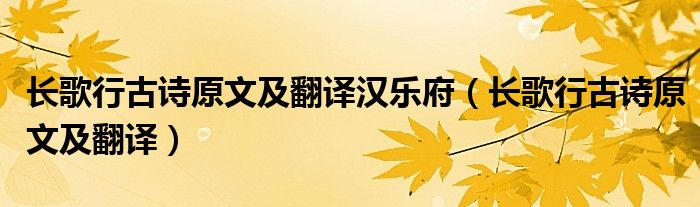 长歌行古诗原文及翻译汉乐府（长歌行古诗原文及翻译）