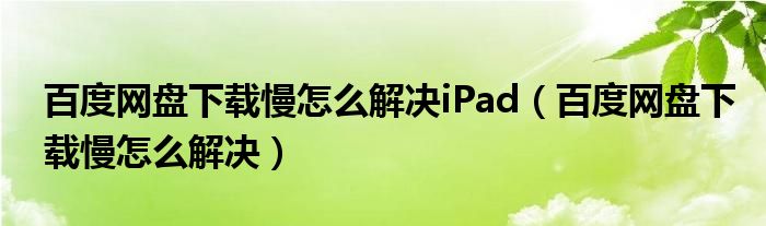 百度网盘下载慢怎么解决iPad（百度网盘下载慢怎么解决）