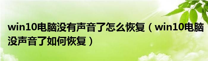 win10电脑没有声音了怎么恢复（win10电脑没声音了如何恢复）