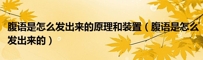 腹语是怎么发出来的原理和装置（腹语是怎么发出来的）