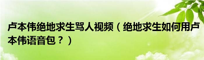 卢本伟绝地求生骂人视频（绝地求生如何用卢本伟语音包？）