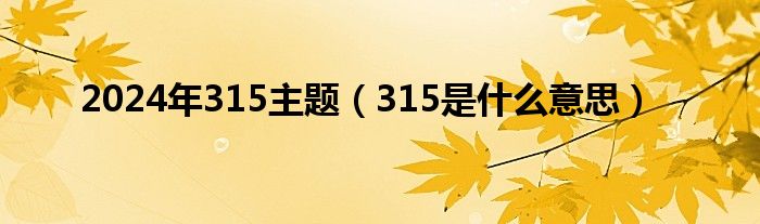 2024年315主题（315是什么意思）