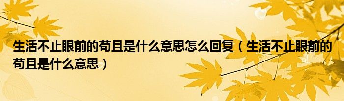 生活不止眼前的苟且是什么意思怎么回复（生活不止眼前的苟且是什么意思）