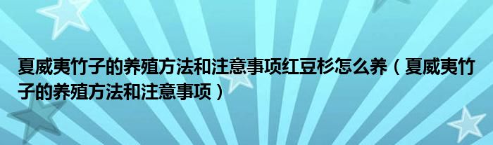 夏威夷竹子的养殖方法和注意事项红豆杉怎么养（夏威夷竹子的养殖方法和注意事项）