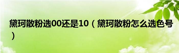 黛珂散粉选00还是10（黛珂散粉怎么选色号）