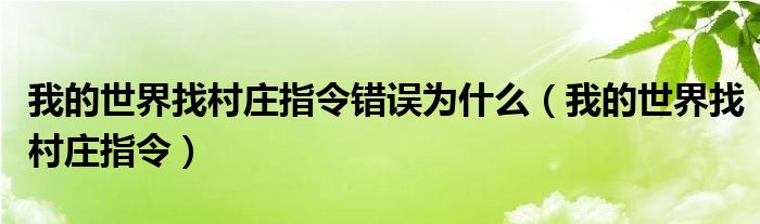 我的世界找村庄指令错误为什么（我的世界找村庄指令）