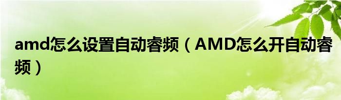 amd怎么设置自动睿频（AMD怎么开自动睿频）