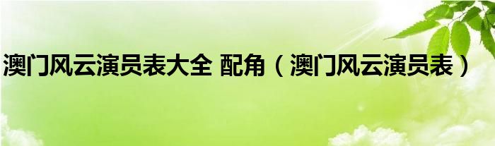 澳门风云演员表大全 配角（澳门风云演员表）